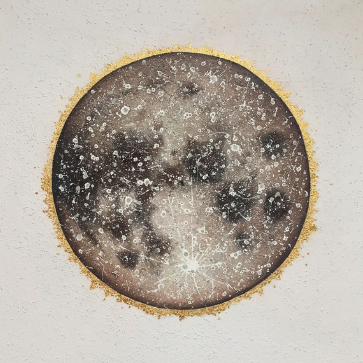 Eli Miklavčič, Golden Nightlight 2, 100 cm x 100 cm, olje na platnu, 24k zlati lističi, 2024